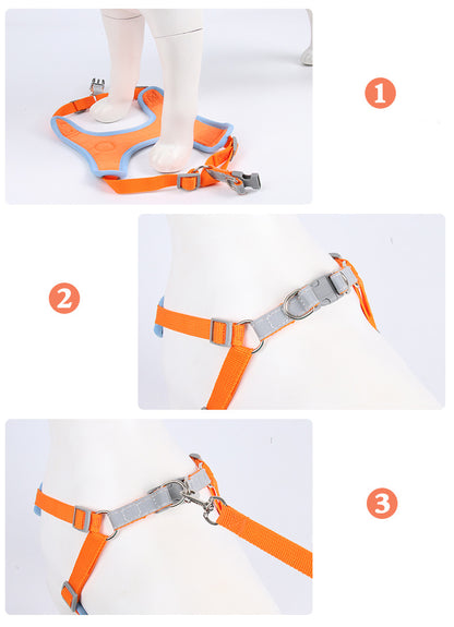 Reflective Dog Harness Leash Soft Mesh Chest Strap