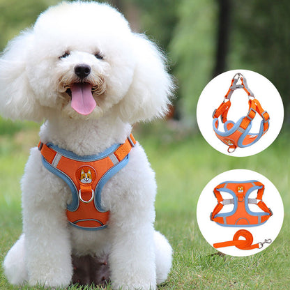 Reflective Dog Harness Leash Soft Mesh Chest Strap