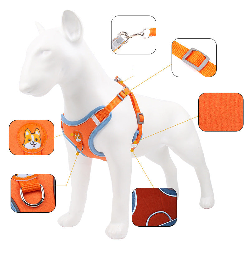 Reflective Dog Harness Leash Soft Mesh Chest Strap