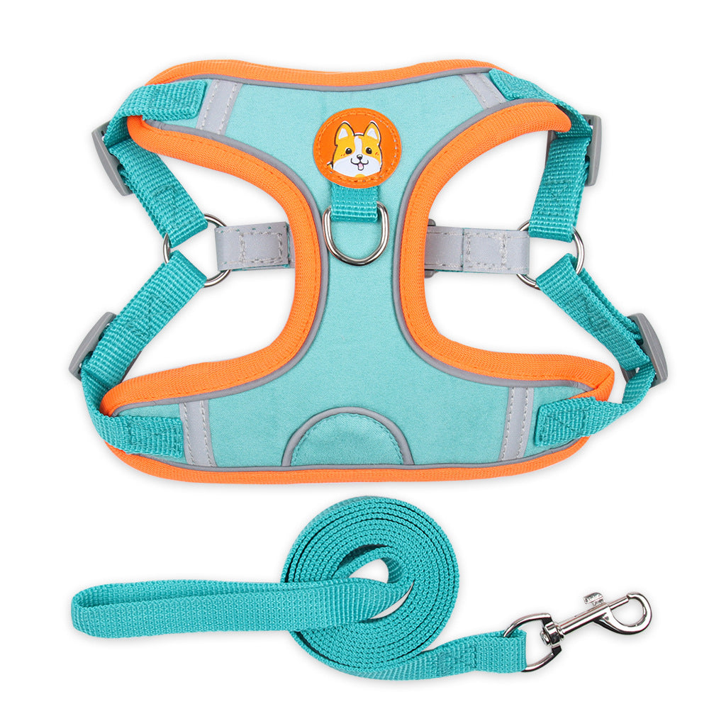 Reflective Dog Harness Leash Soft Mesh Chest Strap