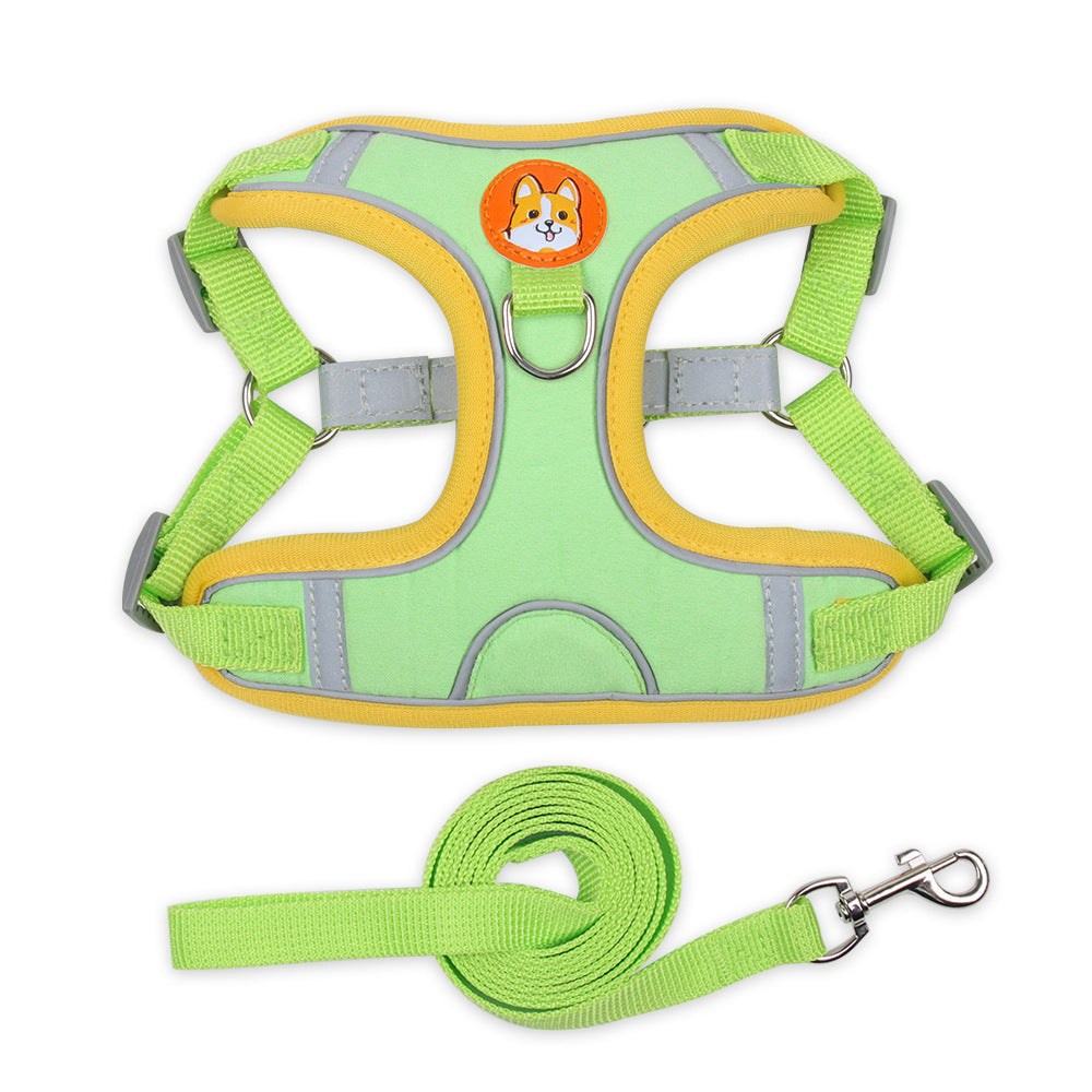 Reflective Dog Harness Leash Soft Mesh Chest Strap